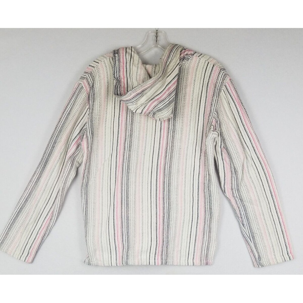 Beach By Exist SZ M White Cotton Aztec Tribal Boho Pattern Pullover Hoodie Strip - Picture 4 of 10
